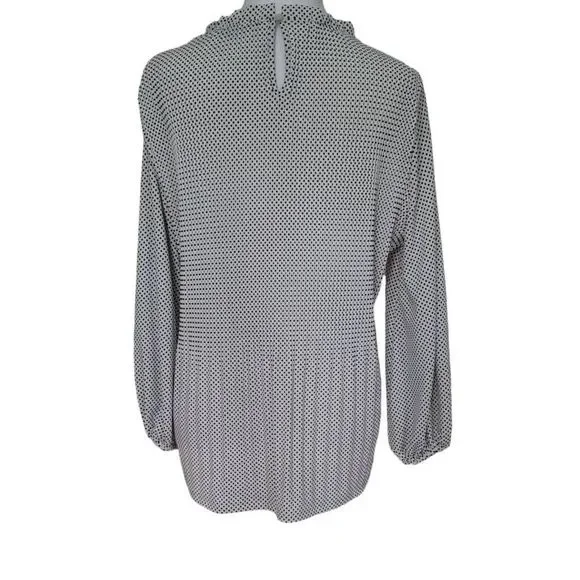 Adrianna Papell Top Blouse Women’s Medium White Black Polka Dot Long Sleeve - Picture 3 of 13